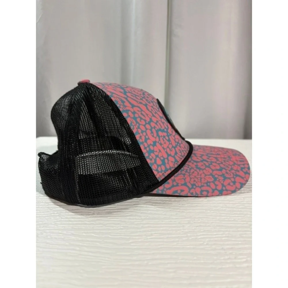 Buc-ee's Trucker Hat Pink Blue Leopard Print Beaver Mascot Snapback Cap WC0019